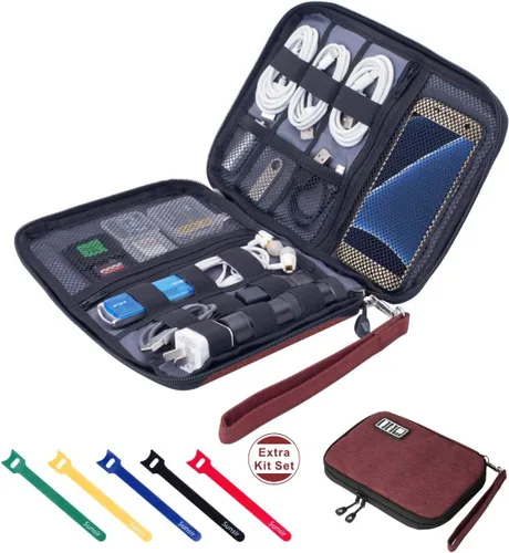 Miniatura 11 de Organizador de cables de viaje, organizador electrónico portátil impermeable para cable USB, cargador de teléfono, auriculares, tarjeta SD, 5