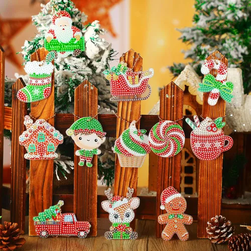 Miniatura 6 de 12 piezas de llavero de pintura de diamantes de Navidad 5D DIY Kit de pintura de diamante colgante de Navidad kits de arte de diamantes arte