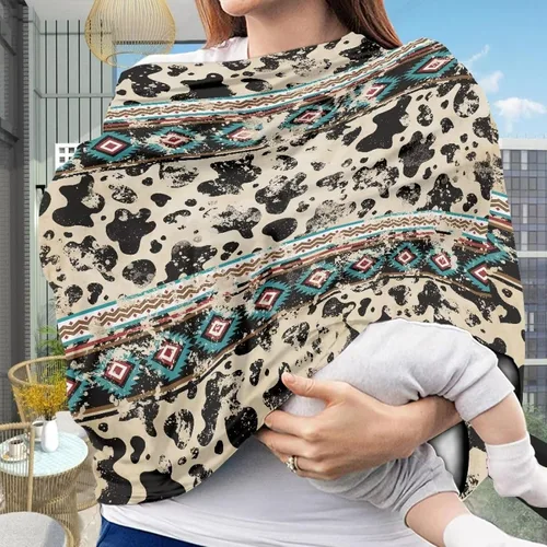 Miniatura 2 de Binienty Funda de lactancia con estampado de vaca azteca para recién nacidos, niñas y niños, fundas elásticas y transpirables para asientos