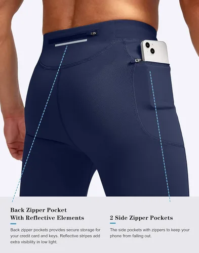 Miniatura 3 de Pudolla Men's Thermal Running Tights with 3 Zipper Pockets Workout Compression Leggings Cycling Pants for Men Hiking Jogging