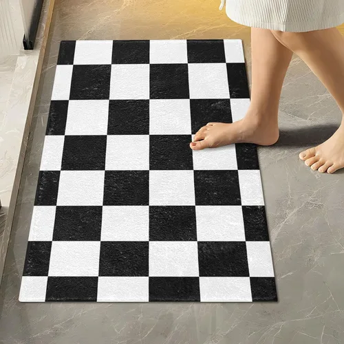 Miniatura 32 de Tapete de baño a cuadros negros y morados, suave, absorbente, lavable, tapete de baño para suelo de baño, tapete de baño antideslizante para baño