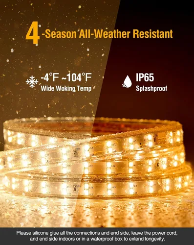 Miniatura 4 de Shine Decor Tira de luces LED Plus CA 120V, cuerda brillante de doble fila conectable, ETL IP65 impermeable y resistente a la intemperie para Blanco