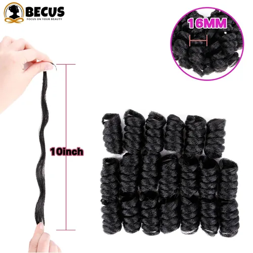 Miniatura 7 de BECUS Extensiones de cabello corto y rizado con trenzas de ganchillo para mujeres negras, paquete de 3 extensiones de cabello rizado de 10 pulgadas