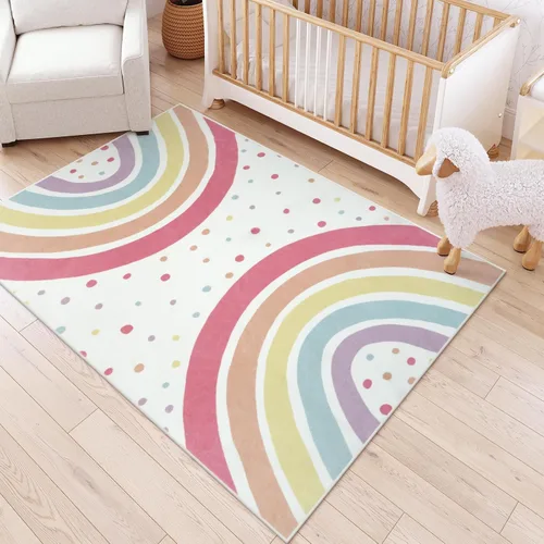Miniatura 17 de STARUIA Alfombra lavable de arco iris para guardería de niñas, alfombra pequeña de 3 x 5 pies, alfombras de área coloridas para dormitorio de niños