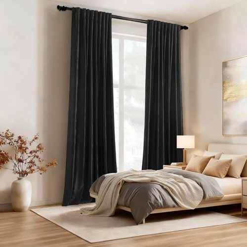 Miniatura 9 de Cortinas opacas de terciopelo de felpa negras de 63 pulgadas de largo para dormitorio, juego de 2 paneles de forro con bolsillo para barra, pestaña