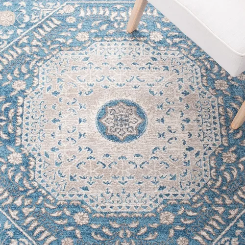 Miniatura 7 de SAFAVIEH Sofia Collection SOF365M - Alfombra bohemia tribal envejecida de 2 pies 2 pulgadas x 8 pies, color azul/beige, no desprende pelusa