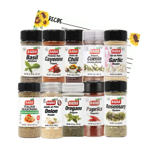 June Street Market New Kitchen Starter - Juego de regalo de 10 piezas con albahaca, cayena, chile en polvo, comino, ajo, italiano, cebolla en polvo,