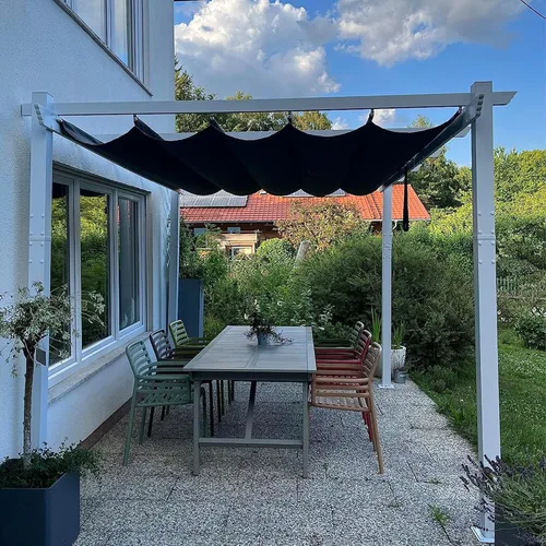Miniatura 46 de PURPLE LEAF Pérgola Retráctil de 10' x 13' para Exteriores de Aluminio Blanco con Toldo de Sombra para Patio Refugio Moderno Marrón para Jardín