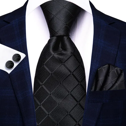 Miniatura 213 de Hi-Tie Corbata clásica de cachemira para hombre con pañuelo y gemelos a cuadros