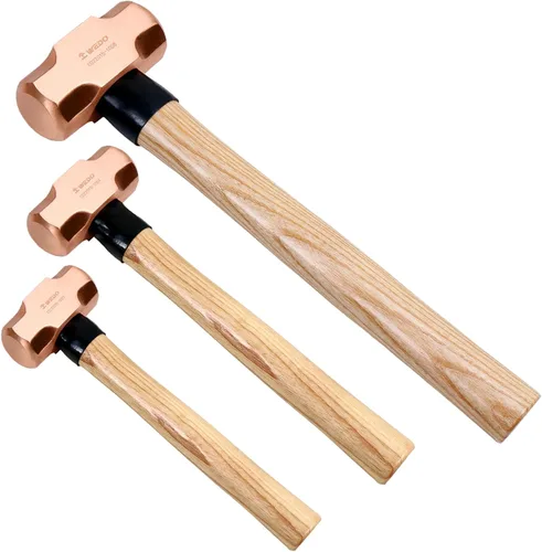 Miniatura 8 de WEDO Juego de martillo de trineo de cobre de 3 piezas, 3 lb+4 lb+5 libras, mango de fibra de vidrio, forja, resistente a la corrosión, estándar DIN