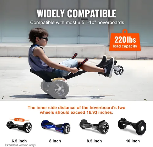 Miniatura 5 de VEVOR Hoverboard Seat Attachment, Adjustable Frame, 220 LBS Capacity, Fits 6.5" 8" 8.5" 10" Hoverboards, Go Kart Accessory for Kids & Adults