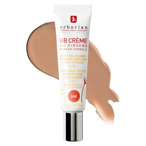 Erborian BB Crema Matte Beauty Balm SPF 20, Cuidado de la piel coreana para unificar el tono Maquillaje híbrido, hidrata y oculta, cobertura Doré