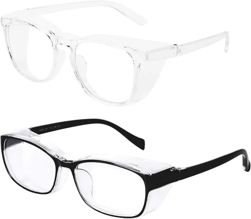 Miniatura 15 de willochra Paquete de 2 gafas de seguridad antivaho con protección lateral, bloqueo de luz azul, cómodas gafas de laboratorio transparentes