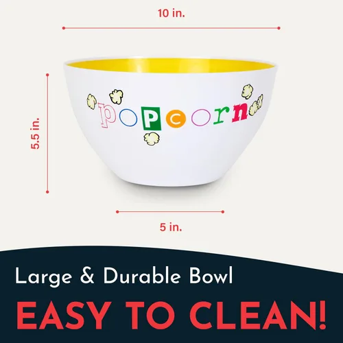 Miniatura 3 de Popcorn Fun Time Bowl – Tazón de plástico para palomitas de maíz de 6 cuartos con impresión colorida – Plato de aperitivos de noche de cine