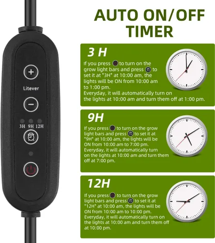 Miniatura 4 de Litever Kit de tira de luz de cultivo de 36 W con temporizador, 4 tiras de luz LED de 16 pulgadas con cables de extensión, accesorios de montaje
