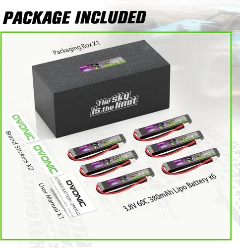 Miniatura 6 de OVONIC Batería Lipo 1S 380mAh 3.8V 60C Batería de alto voltaje con enchufe BT2.0 para RC Car Truck RC Vehículos RC Barco, Dron, Avión RC Quadcopter