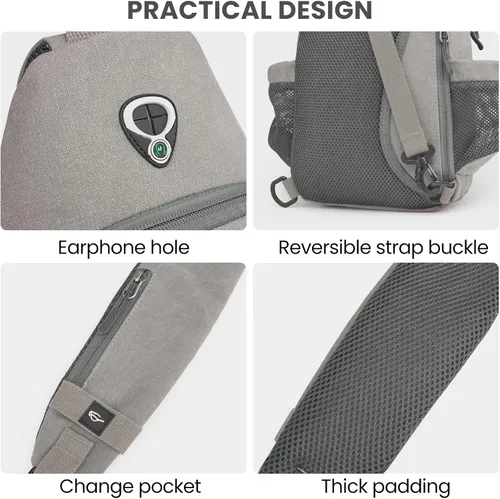 Miniatura 6 de G4Free - Mochila de lona con asa cruzada y puerto de carga USB con bloqueo RFID, mochila de pecho para senderismo, mochila de día para hombres y Gris