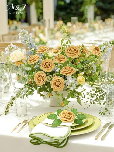 Miniatura 32 de N&T NIETING Flores artificiales, rosas artificiales de color rosa intenso, 50 piezas de flores falsas con tallo para ramos de boda DIY, centros