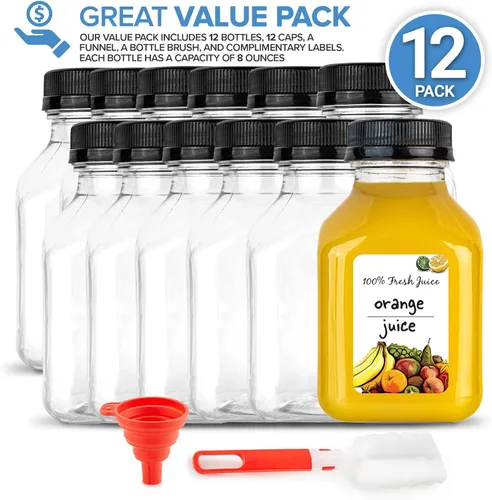 Miniatura 2 de Botellas de jugo de 8 onzas con tapas, recipientes reutilizables de plástico transparente para bebidas (paquete de 12) - Mini botellas de agua