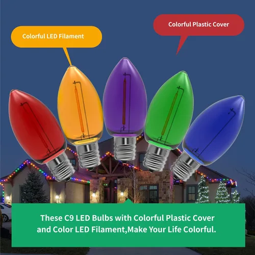 Miniatura 4 de Meconard Bombilla LED C9 de Repuesto para Luces Navideñas, Bombillas LED Irrompibles C9 para Cadenas de Luces Navideñas Exteriores, Base Intermedia