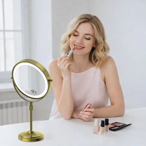 Miniatura 2 de Espejo de maquillaje iluminado de 9 pulgadas con 1 aumento de 10x, espejo de tocador de aumento recargable de 5000 mAh con luces, 3