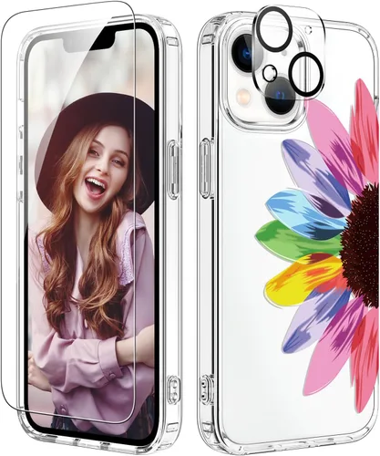 Miniatura 10 de ZQWY Funda compatible con iPhone 14/iPhone 13, estética transparente con diseño con protector de pantalla, protector de lente de cámara, a prueba