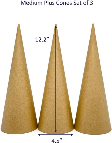 Miniatura 3 de Juego de 3 conos de papel maché con parte inferior abierta de 12.2 x 4.5 pulgadas (mediano) - Para proyectos de arte, manualidades y decoraciones