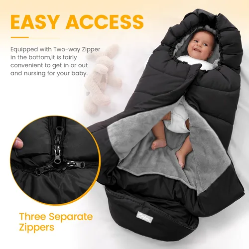 Miniatura 4 de Orzbow - Saco de dormir cálido universal para cochecito, saco para clima frío, piecera impermeable para niños pequeños (negro, grande)