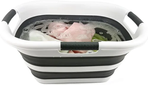 Miniatura 4 de SAMMART Cesta plegable de plástico para lavandería de 30 litros (7.9 galones) - Contenedor/organizador de almacenamiento plegable - Cesto portátil