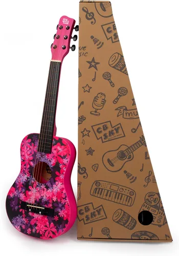 Guitarra acústica de cuerdas de metal con estampado floral de 30 pulgadas, regalo para niñas, juguetes musicales para niños, instrumento musical