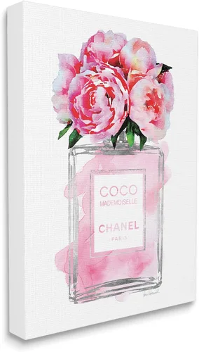 Miniatura 2 de Stupell Industries Glam - Botella de perfume V2, diseño de peonía plateada y rosa, lienzo estirado de gran tamaño, fabricado con orgullo en Estados