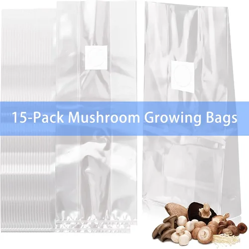 Miniatura 7 de Paquete de 15 bolsas de cultivo de hongos, bolsas de sustrato de hongos de polipropileno resistentes de 6 mil, tamaño grande de 8 x 5 x 20 pulgadas
