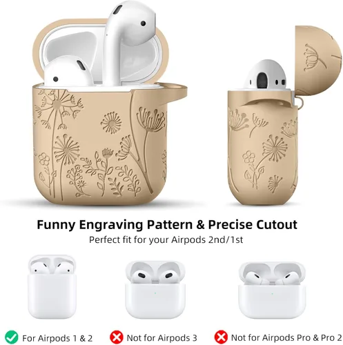 Miniatura 8 de Lerobo Funda protectora completa para AirPods de 2ª y 1ª generación, con grabado de flores, compatible con Apple AirPod, funda de carga con llavero