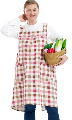 Miniatura 14 de Delantales sin lazos para mujer, talla grande, con bolsillos, de algodón, lino, para hornear, cocina, cocina