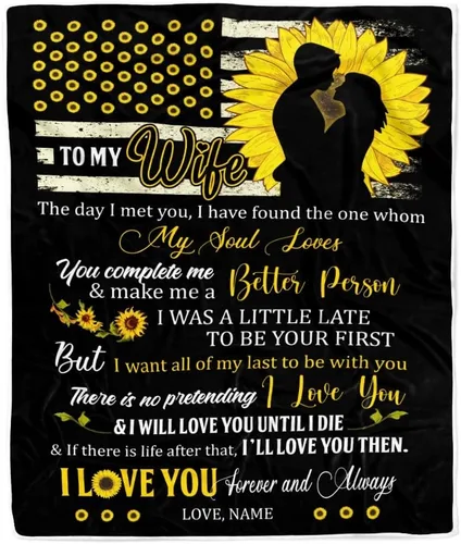Manta personalizada de girasol a mi esposa de Husband I Will Love You Until I Die, regalo personalizado para cumpleaños, Navidad, manta de vellón