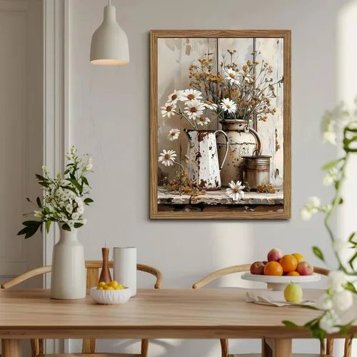 Miniatura 3 de Arte de pared campestre, cuadros decorativos de pared estilo granja, impresiones en lienzo de margaritas rústicas, pinturas de arte de regadera
