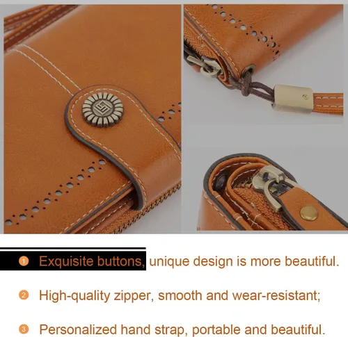 Miniatura 5 de Leathario Carteras para las mujeres de cuero de gran capacidad de crédito 16 titular de la tarjeta titular organizador vintage, Marrón, Vintage