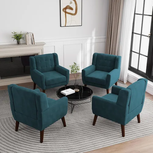 Miniatura 28 de Silla decorativa de piel sintética, moderna silla tapizada para sala de estar, cómodos asientos individuales con botones, asiento de lectura Negro