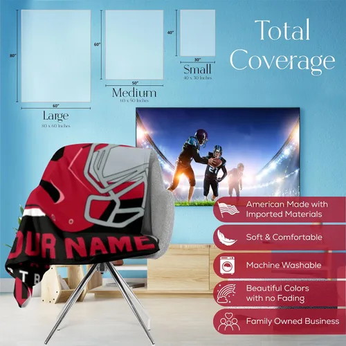 Miniatura 30 de Manta personalizada para fanáticos del fútbol americano – Se envía al día siguiente – Hecha en Estados Unidos – Manta de vellón personalizada