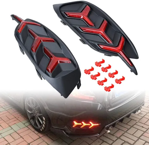 Miniatura 2 de Lámparas de reflector de parachoques LED con lente roja compatibles con Honda Civic LX EX Touring Sedan 2016-2021 - Luz de freno trasera y luz
