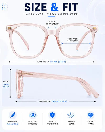 Miniatura 6 de PANNER Gafas cuadradas de gran tamaño con bloqueo de luz azul para mujeres y hombres, antirreflejos, reducen la fatiga ocular, gafas de computadora