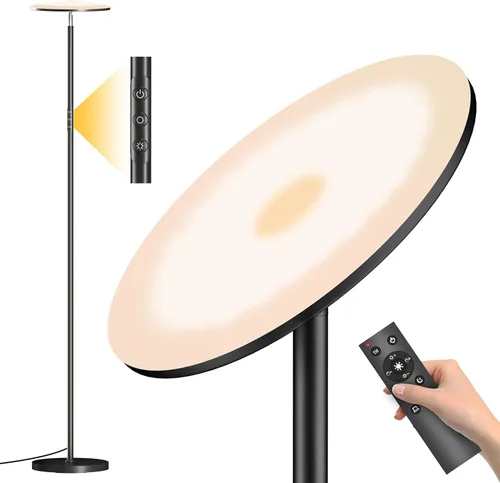 Lámpara de pie LED, lámpara de pie brillante de 36 W 3600 lúmenes, equivalente a 350 W con control remoto y táctil, lámpara de pie moderna con Negro