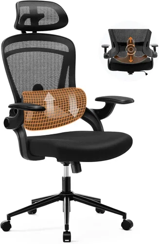 Miniatura 7 de Silla de oficina ergonómica de malla, silla de escritorio de computadora con respaldo alto con reposacabezas ajustable y soporte lumbar, silla