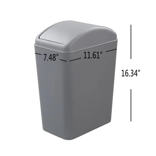 Miniatura 2 de Cubo de basura de plástico de 4.2 galones con tapa, cesta de basura cubierta con tapa abatible, color gris