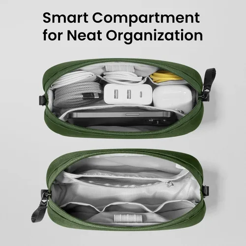 Miniatura 2 de tomtoc Organizador de Electrónicos Estuche de Viaje, Bolsa de Viaje Resistente al Agua Organizador de Cables para Artículos Esenciales, Estuche Verde