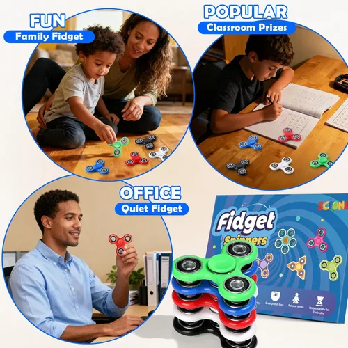 Miniatura 6 de SCIONE Fidget Spinners - Paquete de 5 juguetes sensoriales para aliviar el estrés para adultos y niños, juguetes para reducir la ansiedad, rellenos