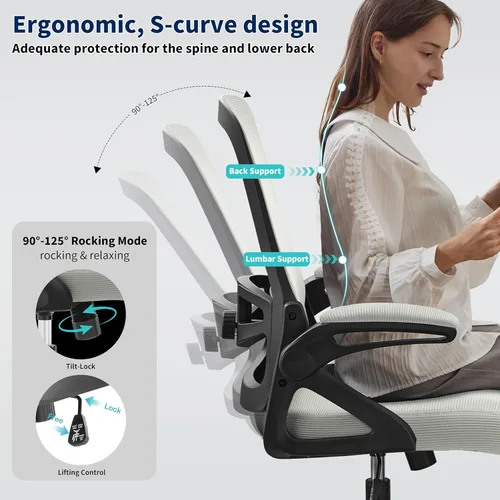 Miniatura 5 de Silla de oficina ergonómica, silla de escritorio con soporte lumbar ajustable, cómodas sillas de computadora de malla transpirable con reposabrazos