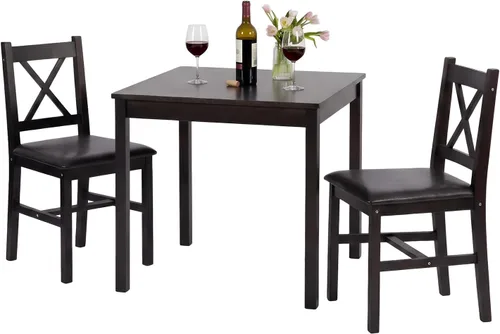 Miniatura 9 de FDW Juego de mesa de comedor de madera maciza de 5 piezas para 4 Marrón Mesa de cocina de pino con sillas tapizadas Diseño que ahorra