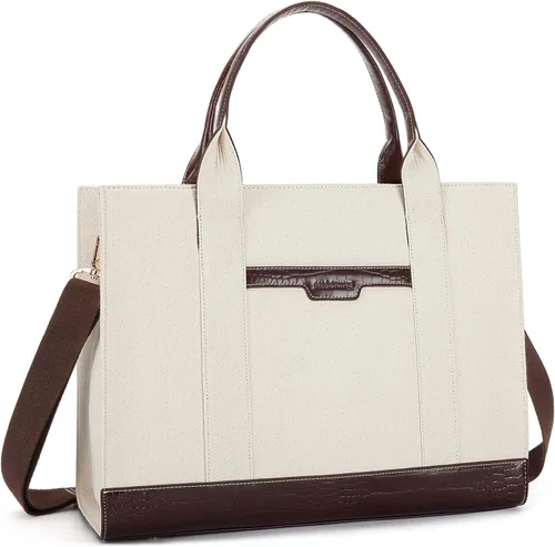 Miniatura 15 de Missnine Bolsa de mano para laptop de 15.6 pulgadas, bolsa de hombro para laptop de lona, bolsas de trabajo, cartera de mano informal, maletín