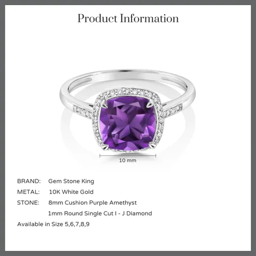 Miniatura 7 de Gem Stone King Anillo de compromiso de oro blanco de 10 quilates con amatista morada y diamantes de acento para mujer
